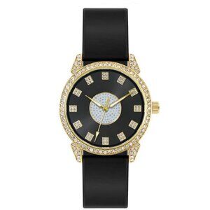 37mm Montres Carlo Fashion Women's Luxury Black Silicone Band Analog Dress Watch